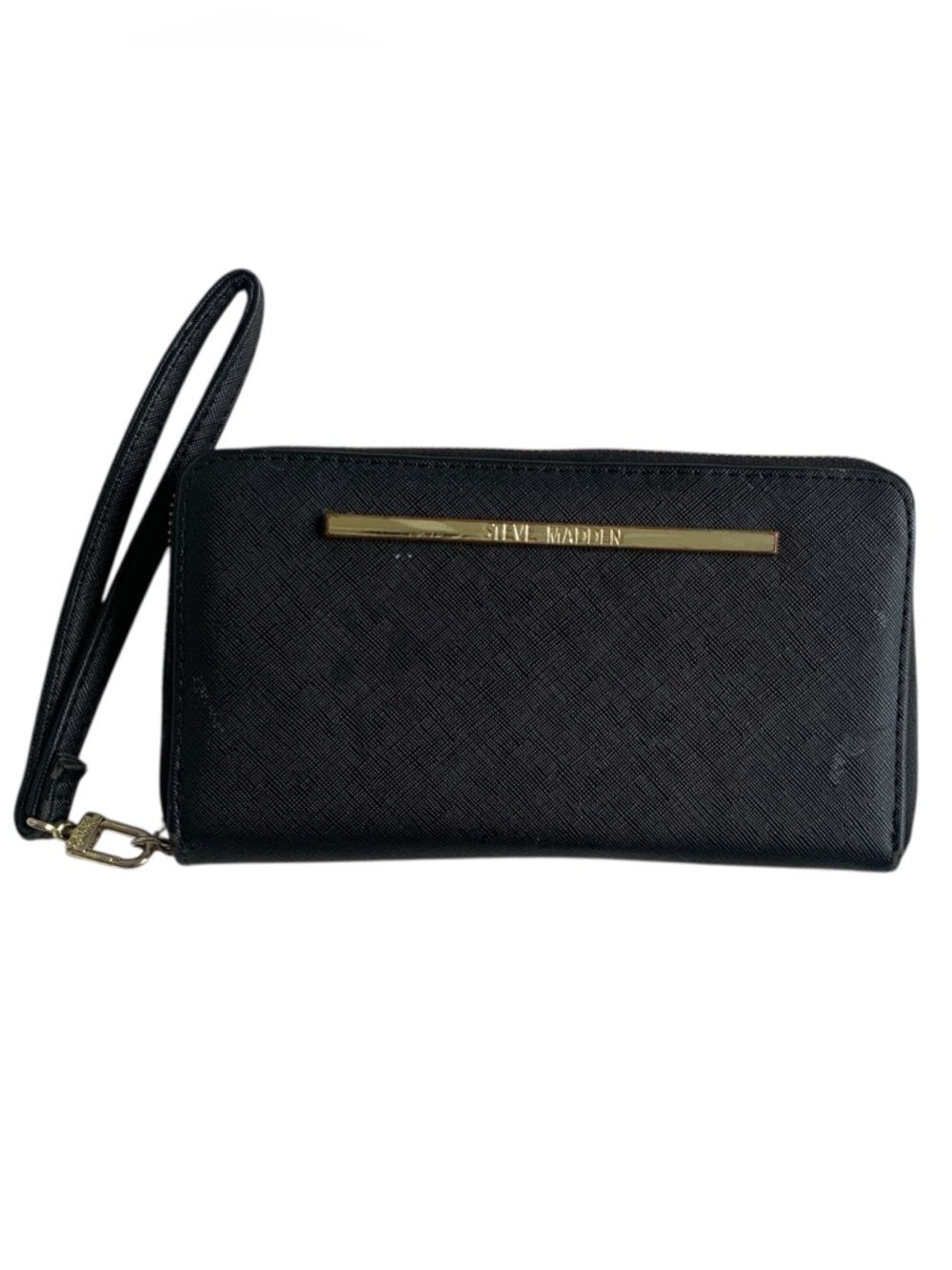 Steve Madden Black Bzippy Gold Hardware Full Zip Around Women's Wristlet Wallet